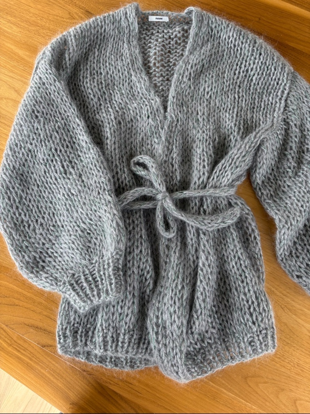Maiami Gray Belted Knit Cardigan Sweater